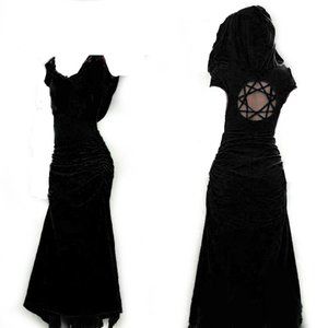 Long Black Hooded Dress with Star Cutout size XL Hoodie Maxi Dress L/XL